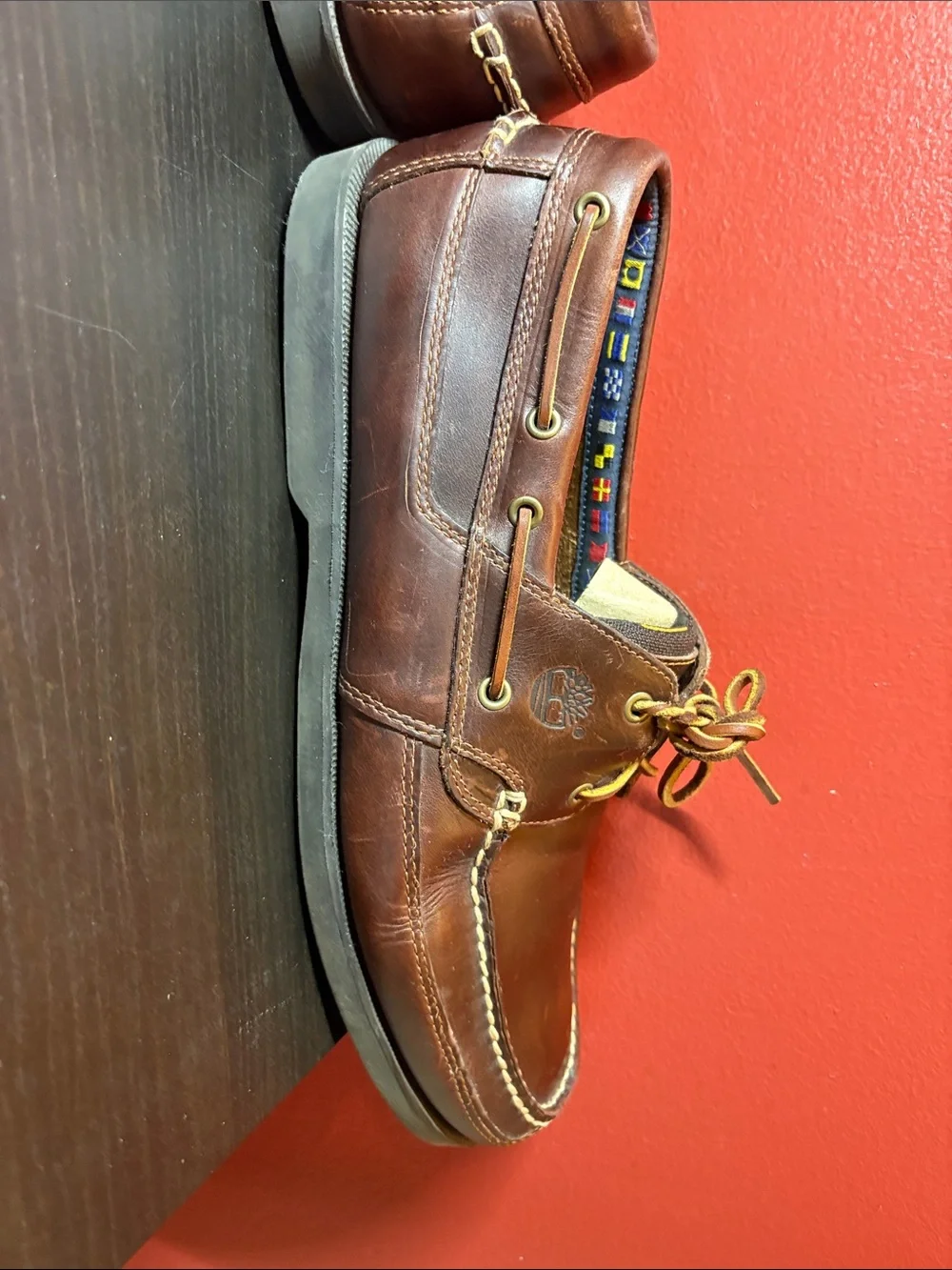 Timberland Brown Leather Boat Shoes with Yellow Laces